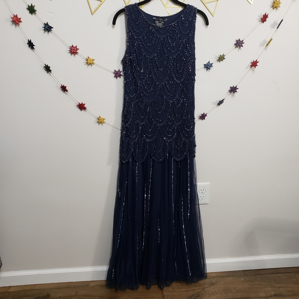 Pisarro Nights navy beaded mermaid gown art deco 6